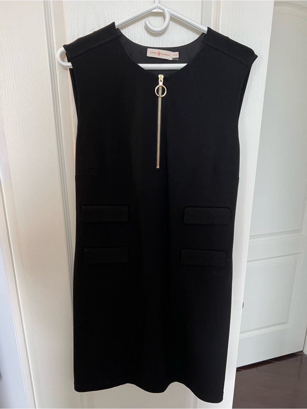 Tory Burch Black Sleeveless Dress with Gold Zip Ring. Chic and stylish!